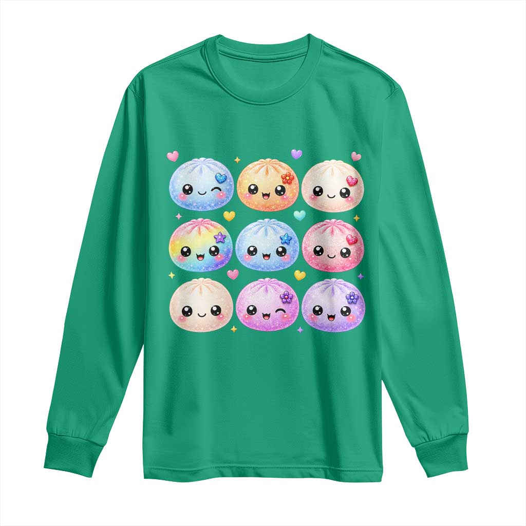 Kawaii Glitter Dumpling Bao Dim Sum Graphic Long Sleeve Shirt Cute Pastel Foodie Squishy Hearts and Flowers