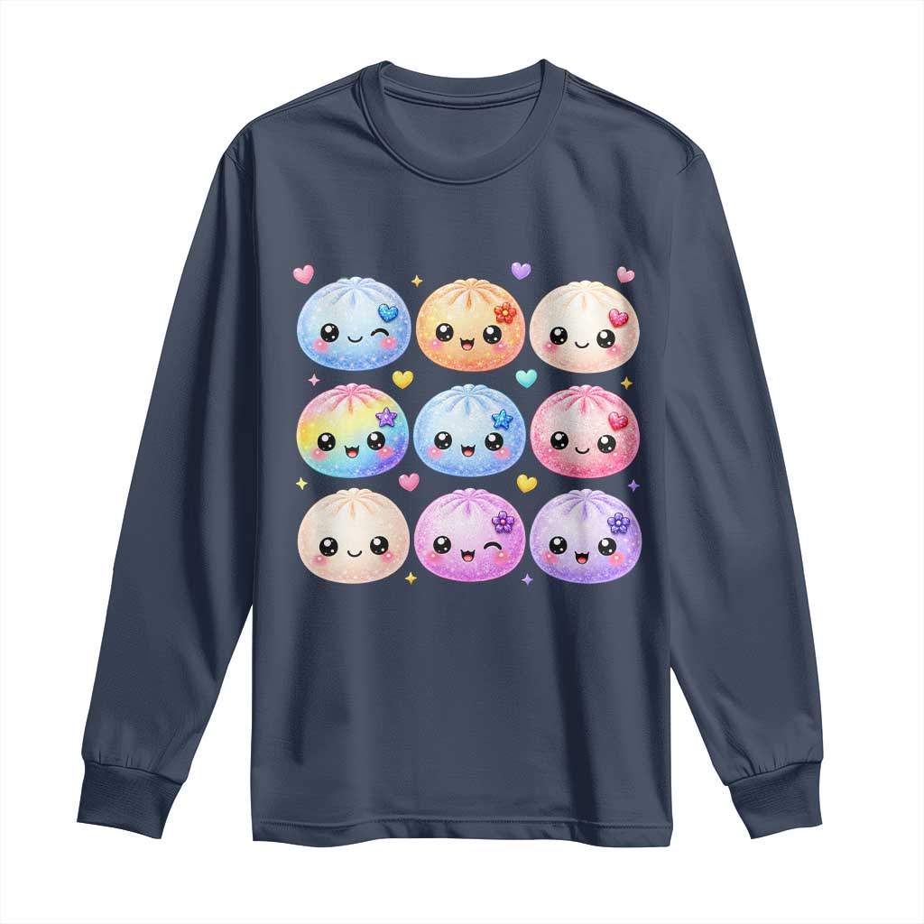 Kawaii Glitter Dumpling Bao Dim Sum Graphic Long Sleeve Shirt Cute Pastel Foodie Squishy Hearts and Flowers