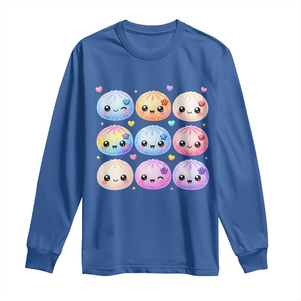 Kawaii Glitter Dumpling Bao Dim Sum Graphic Long Sleeve Shirt Cute Pastel Foodie Squishy Hearts and Flowers