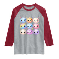 Kawaii Glitter Dumpling Bao Dim Sum Graphic Raglan Shirt Cute Pastel Foodie Squishy Hearts and Flowers