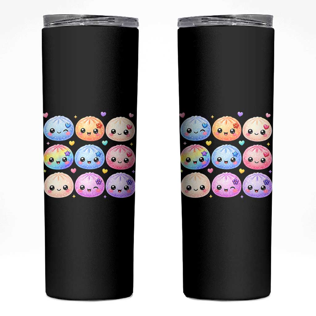 Kawaii Glitter Dumpling Bao Dim Sum Graphic Skinny Tumbler Cute Pastel Foodie Squishy Hearts and Flowers
