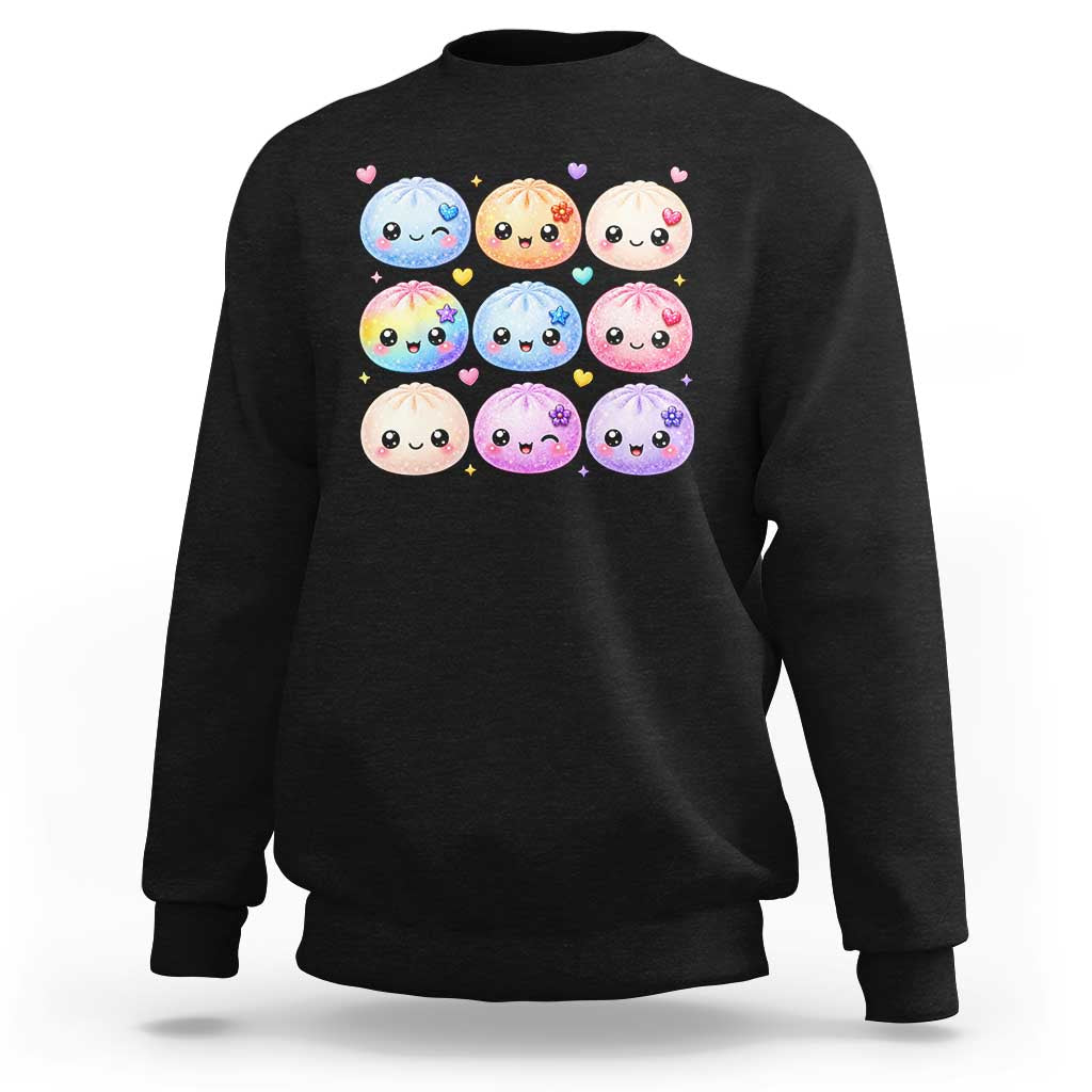Kawaii Glitter Dumpling Bao Dim Sum Graphic Sweatshirt Cute Pastel Foodie Squishy Hearts and Flowers