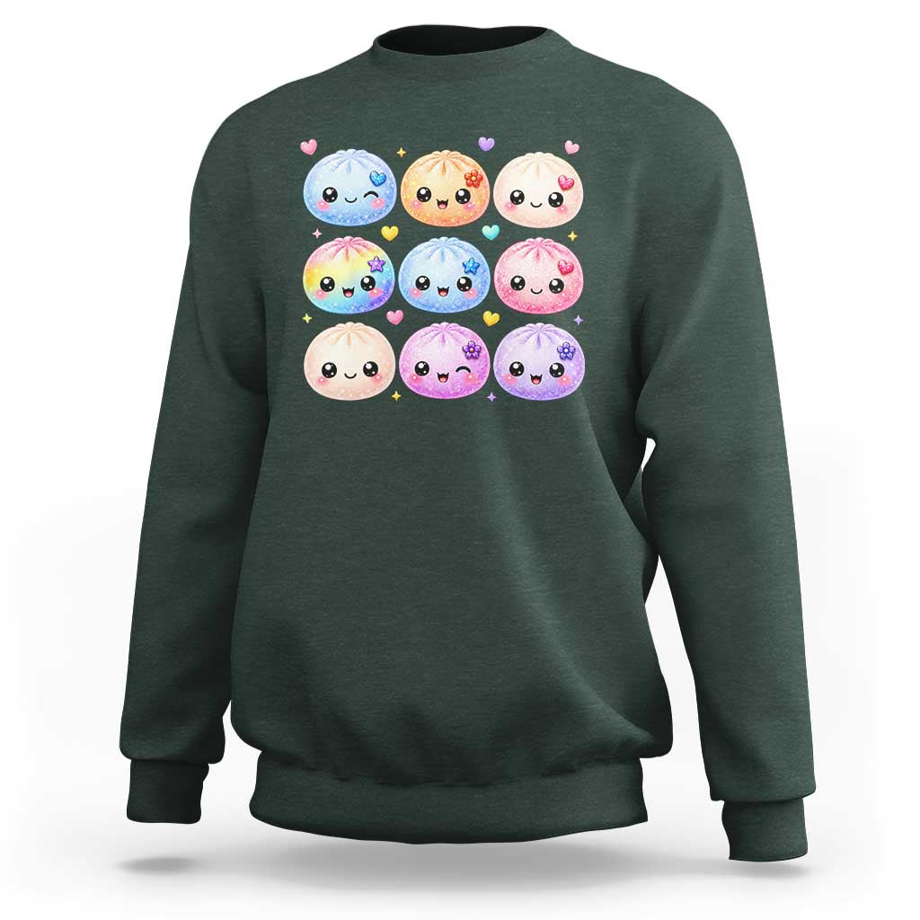 Kawaii Glitter Dumpling Bao Dim Sum Graphic Sweatshirt Cute Pastel Foodie Squishy Hearts and Flowers