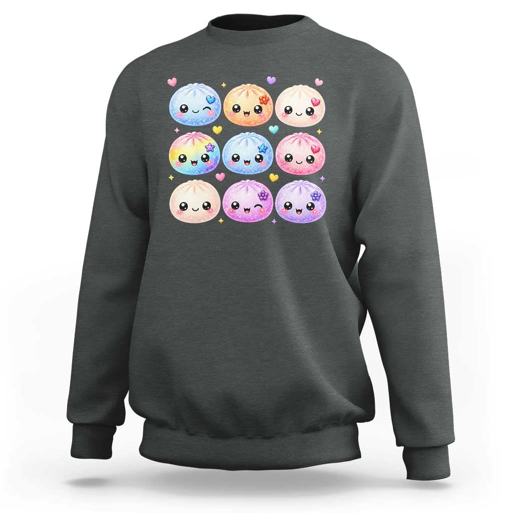 Kawaii Glitter Dumpling Bao Dim Sum Graphic Sweatshirt Cute Pastel Foodie Squishy Hearts and Flowers