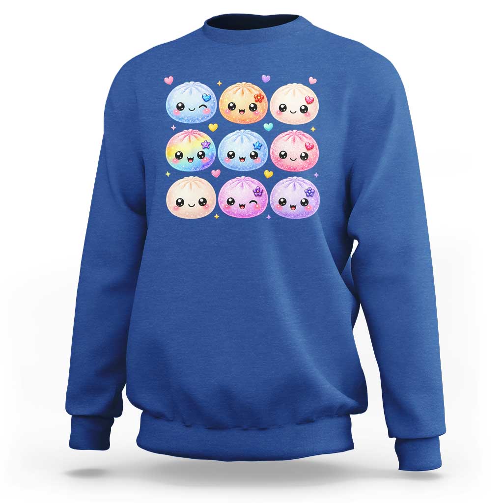 Kawaii Glitter Dumpling Bao Dim Sum Graphic Sweatshirt Cute Pastel Foodie Squishy Hearts and Flowers