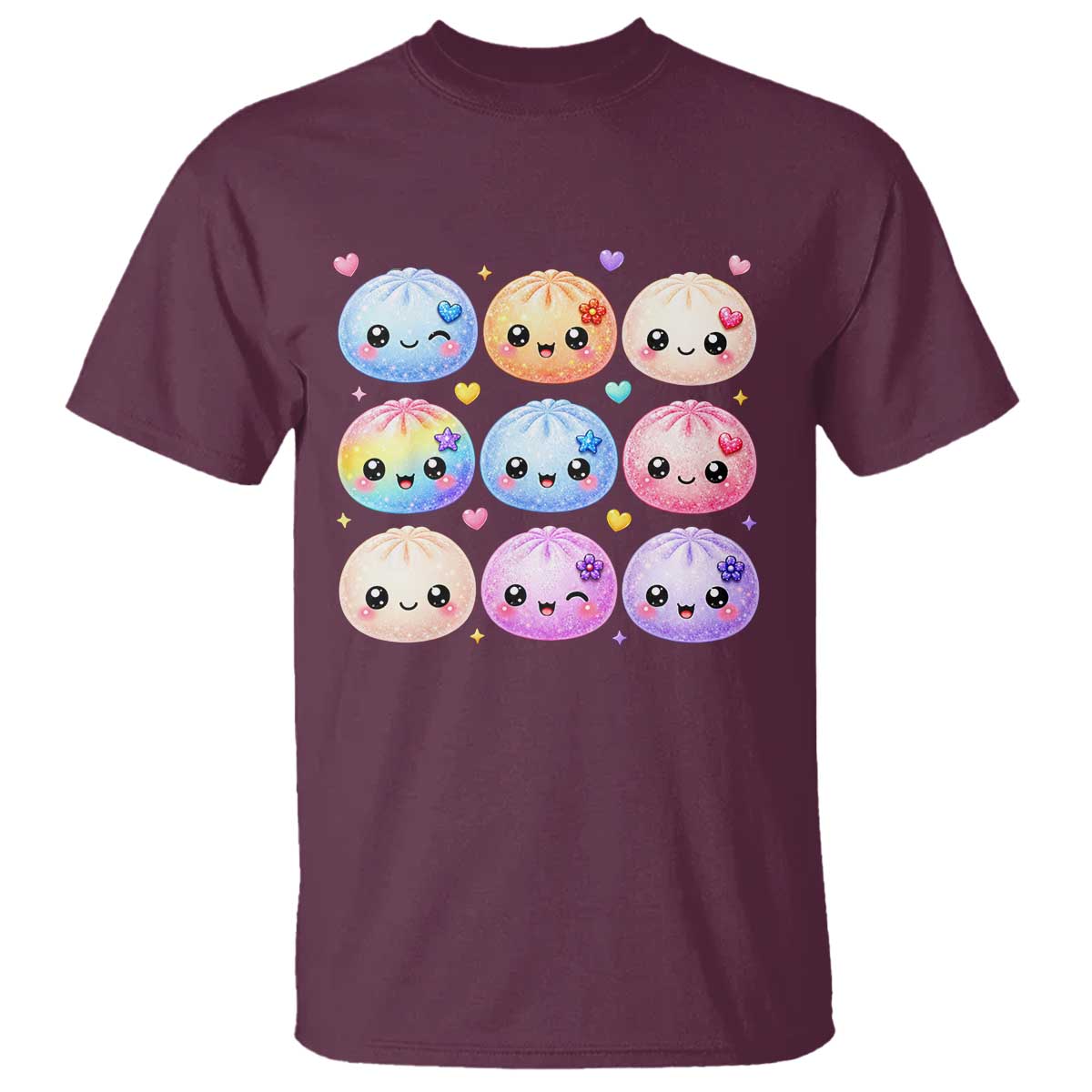 Kawaii Glitter Dumpling Bao Dim Sum Graphic T Shirt Cute Pastel Foodie Squishy Hearts and Flowers
