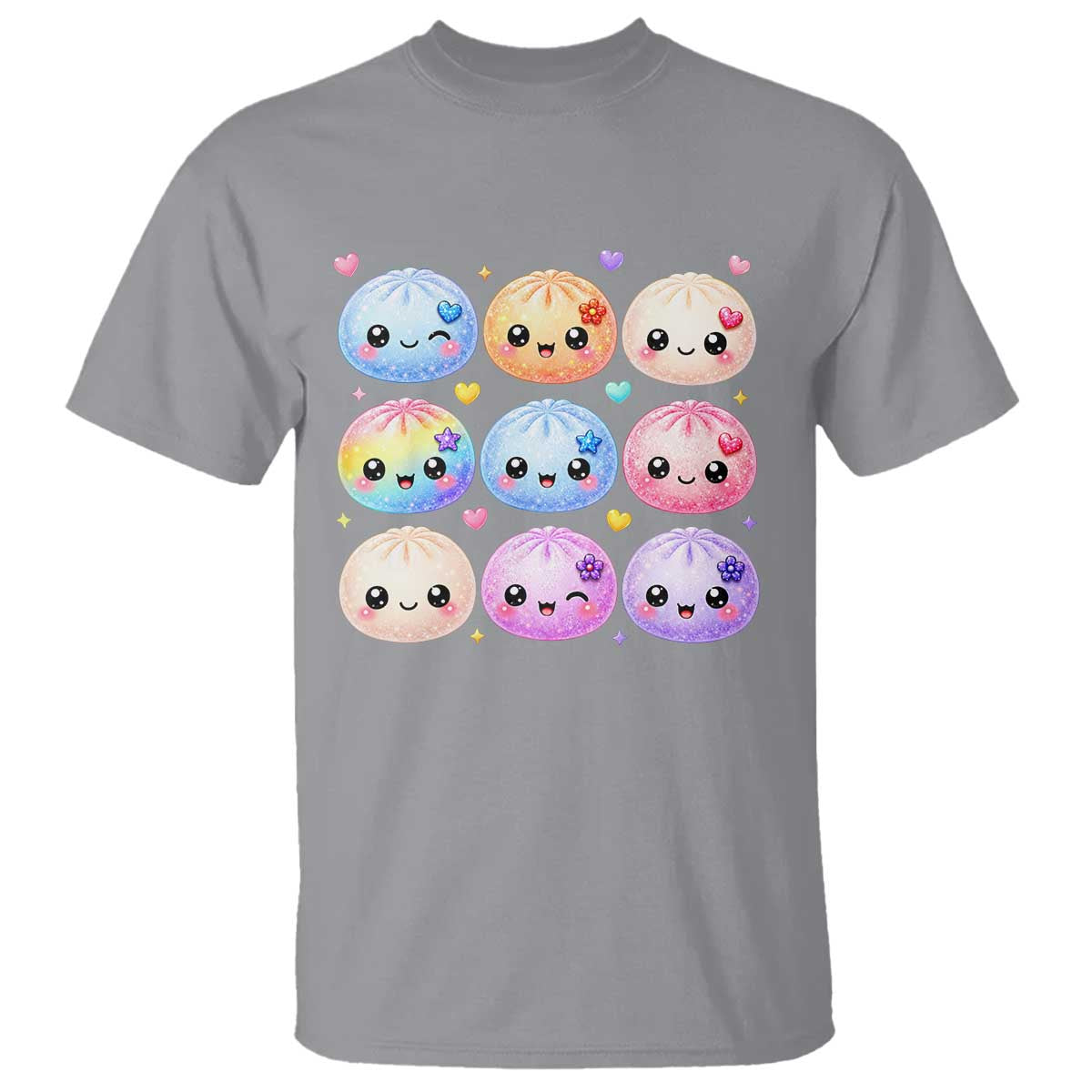 Kawaii Glitter Dumpling Bao Dim Sum Graphic T Shirt Cute Pastel Foodie Squishy Hearts and Flowers
