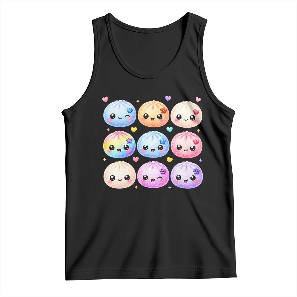 Kawaii Glitter Dumpling Bao Dim Sum Graphic Tank Top Cute Pastel Foodie Squishy Hearts and Flowers