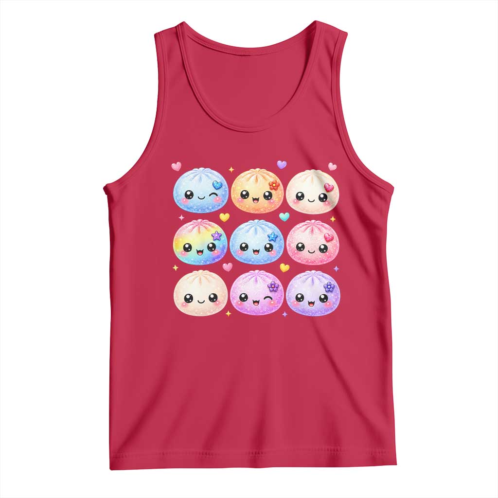 Kawaii Glitter Dumpling Bao Dim Sum Graphic Tank Top Cute Pastel Foodie Squishy Hearts and Flowers