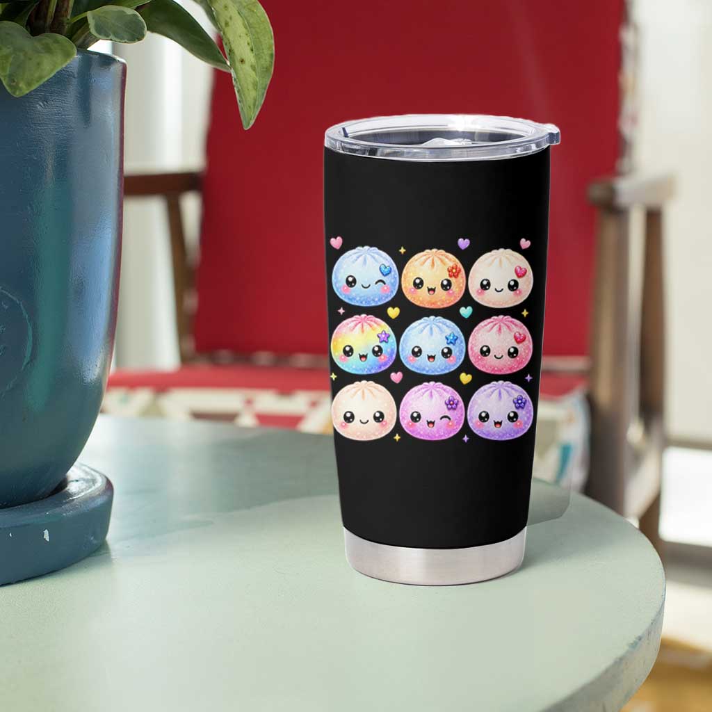 Kawaii Glitter Dumpling Bao Dim Sum Graphic Tumbler Cup Cute Pastel Foodie Squishy Hearts and Flowers