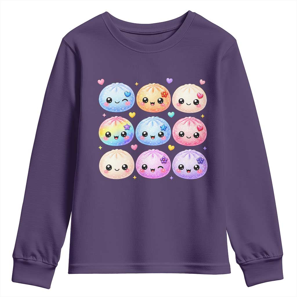 Kawaii Glitter Dumpling Bao Dim Sum Graphic Youth Sweatshirt Cute Pastel Foodie Squishy Hearts and Flowers