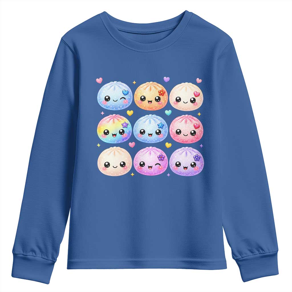 Kawaii Glitter Dumpling Bao Dim Sum Graphic Youth Sweatshirt Cute Pastel Foodie Squishy Hearts and Flowers