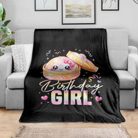 Kawaii Birthday Girl Glitter Dumpling Graphic Throw Blanket Cute Pink Bow Dim Sum Party Gift