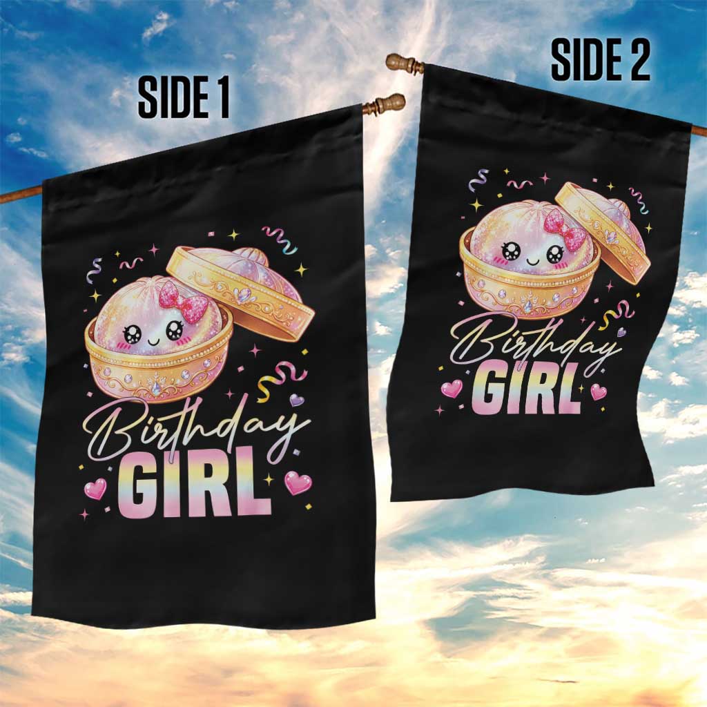 Kawaii Birthday Girl Glitter Dumpling Graphic Garden Flag Cute Pink Bow Dim Sum Party Gift