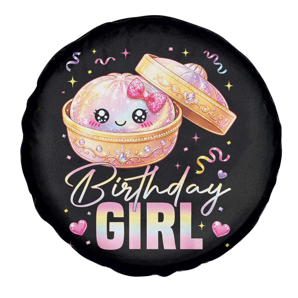 Kawaii Birthday Girl Glitter Dumpling Graphic Spare Tire Cover Cute Pink Bow Dim Sum Party Gift