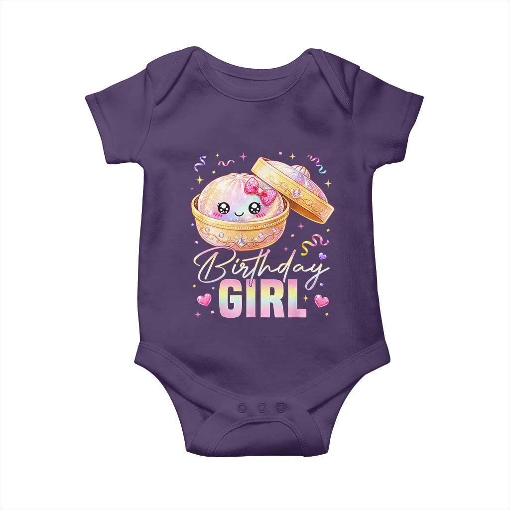 Kawaii Birthday Girl Glitter Dumpling Graphic Baby Onesie Cute Pink Bow Dim Sum Party Gift