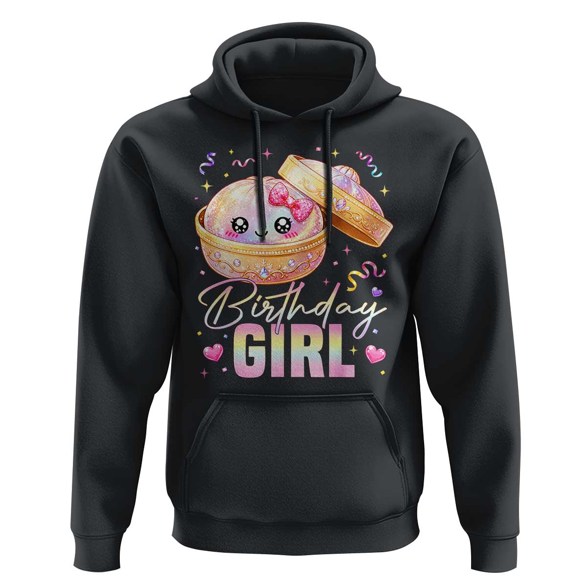 Kawaii Birthday Girl Glitter Dumpling Graphic Hoodie Cute Pink Bow Dim Sum Party Gift