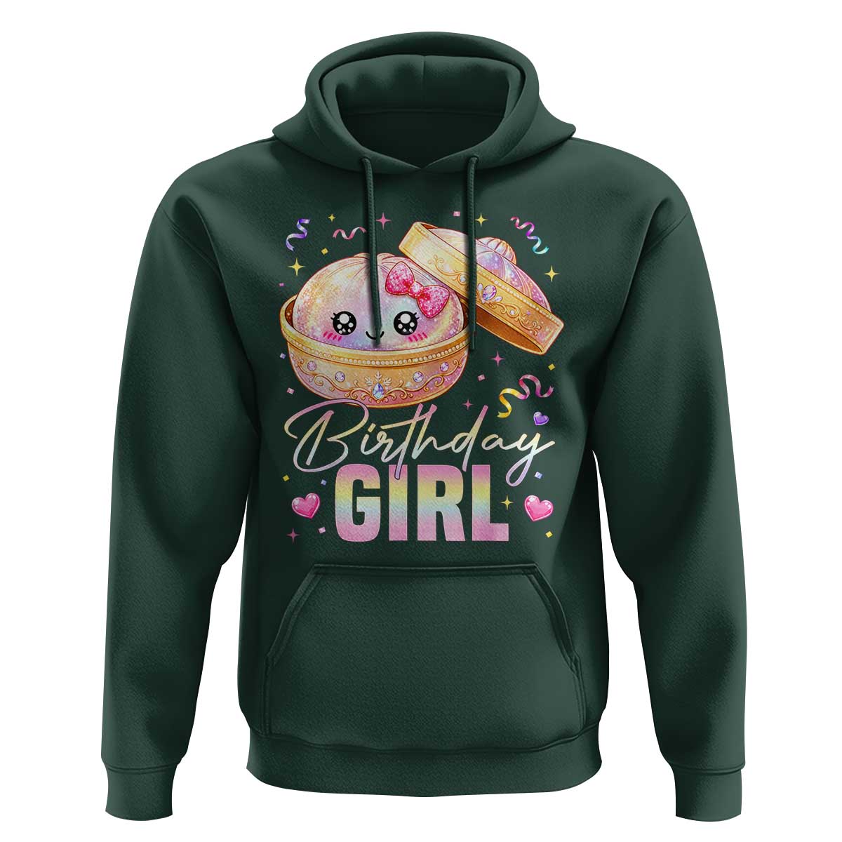 Kawaii Birthday Girl Glitter Dumpling Graphic Hoodie Cute Pink Bow Dim Sum Party Gift