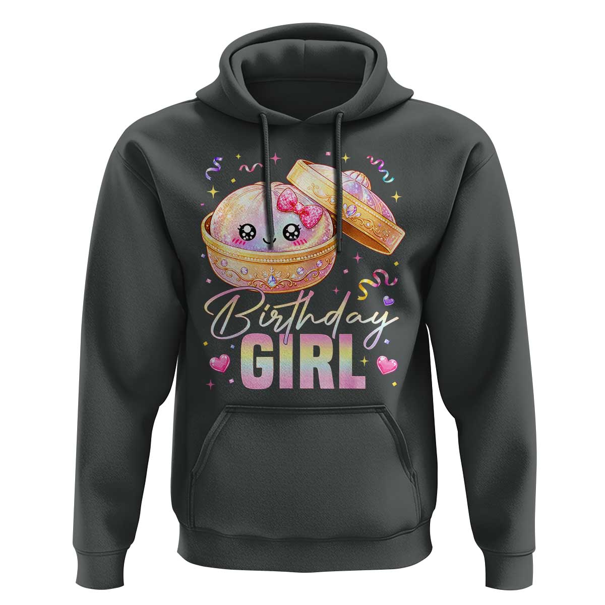 Kawaii Birthday Girl Glitter Dumpling Graphic Hoodie Cute Pink Bow Dim Sum Party Gift