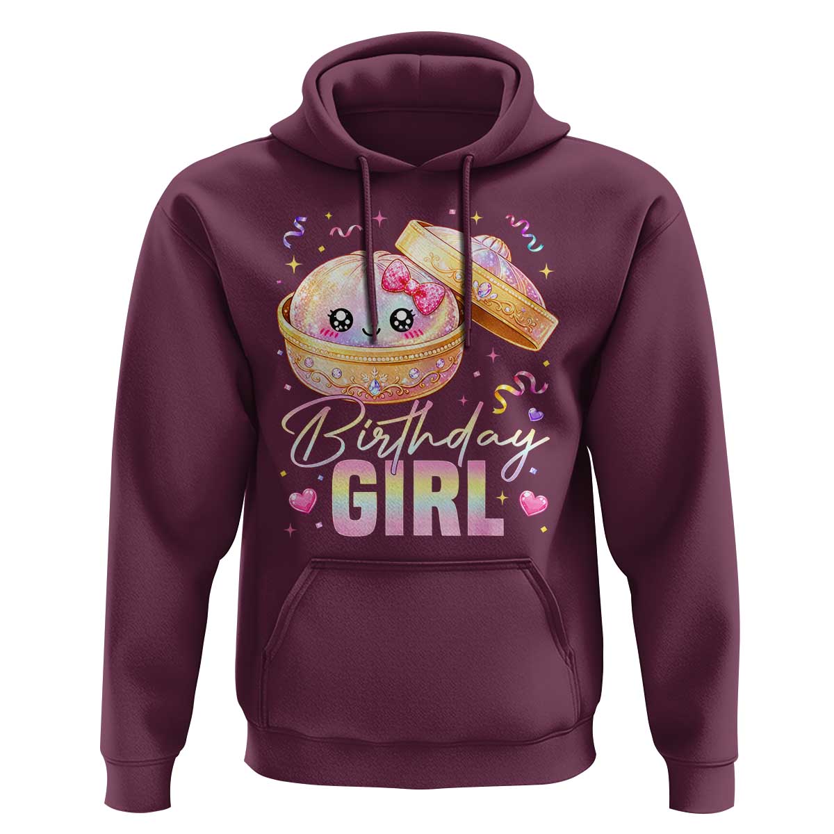 Kawaii Birthday Girl Glitter Dumpling Graphic Hoodie Cute Pink Bow Dim Sum Party Gift