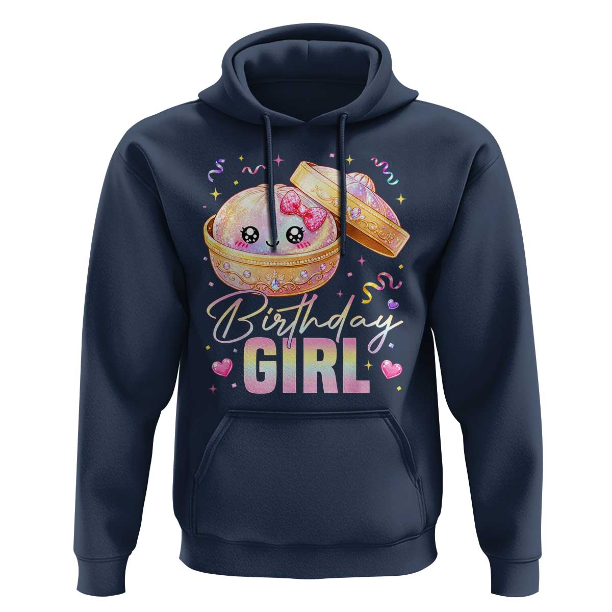 Kawaii Birthday Girl Glitter Dumpling Graphic Hoodie Cute Pink Bow Dim Sum Party Gift