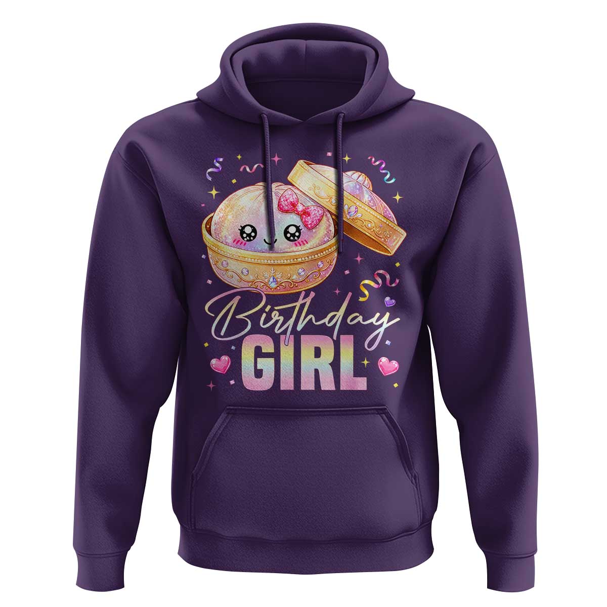 Kawaii Birthday Girl Glitter Dumpling Graphic Hoodie Cute Pink Bow Dim Sum Party Gift