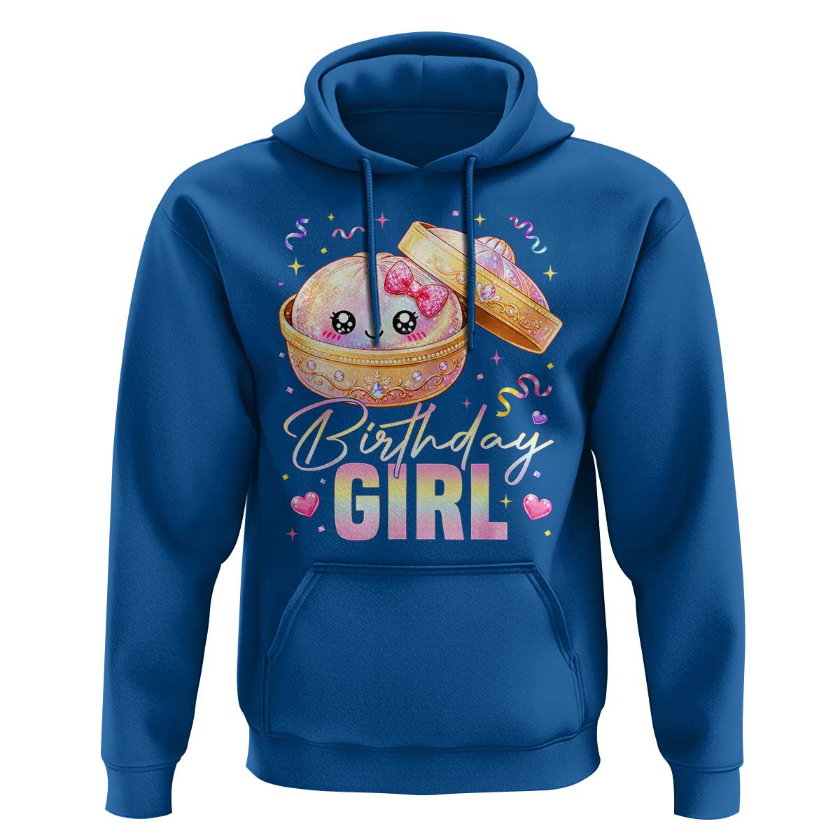 Kawaii Birthday Girl Glitter Dumpling Graphic Hoodie Cute Pink Bow Dim Sum Party Gift