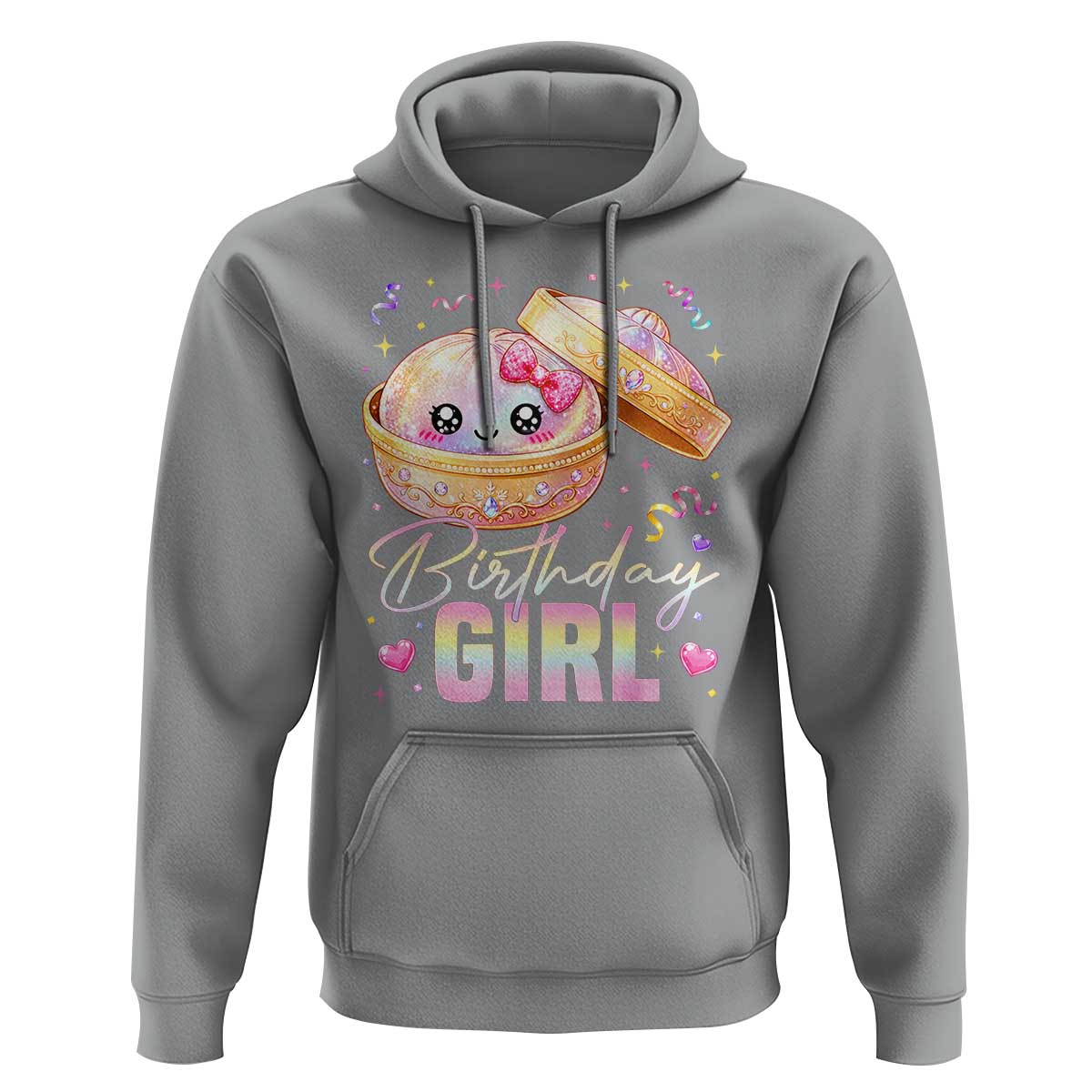 Kawaii Birthday Girl Glitter Dumpling Graphic Hoodie Cute Pink Bow Dim Sum Party Gift