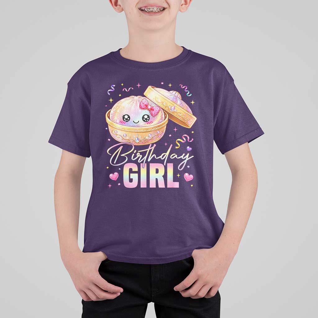 Kawaii Birthday Girl Glitter Dumpling Graphic T Shirt For Kid Cute Pink Bow Dim Sum Party Gift