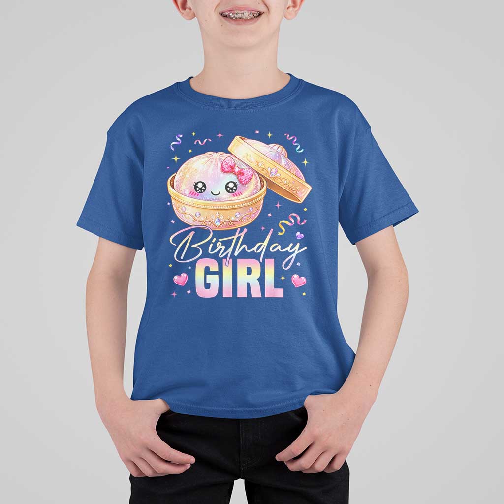 Kawaii Birthday Girl Glitter Dumpling Graphic T Shirt For Kid Cute Pink Bow Dim Sum Party Gift