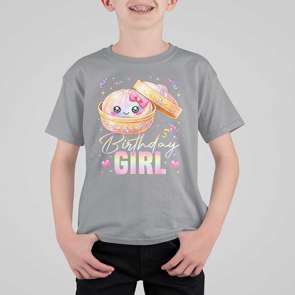 Kawaii Birthday Girl Glitter Dumpling Graphic T Shirt For Kid Cute Pink Bow Dim Sum Party Gift