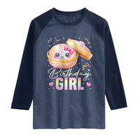 Kawaii Birthday Girl Glitter Dumpling Graphic Raglan Shirt Cute Pink Bow Dim Sum Party Gift