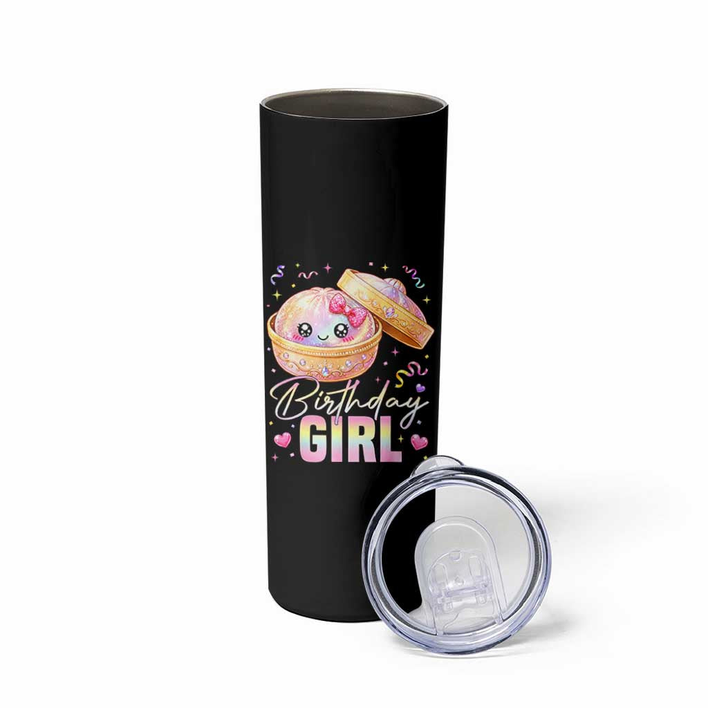 Kawaii Birthday Girl Glitter Dumpling Graphic Skinny Tumbler Cute Pink Bow Dim Sum Party Gift