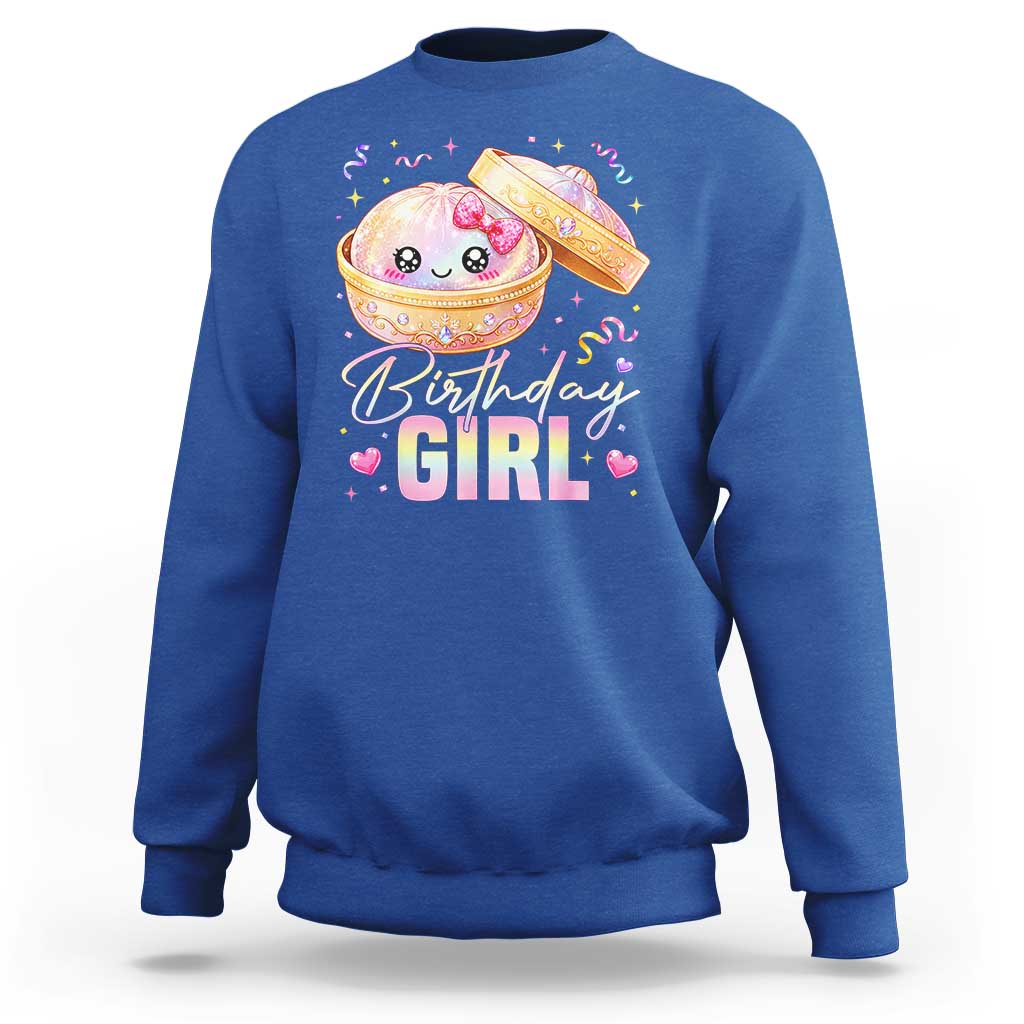 Kawaii Birthday Girl Glitter Dumpling Graphic Sweatshirt Cute Pink Bow Dim Sum Party Gift