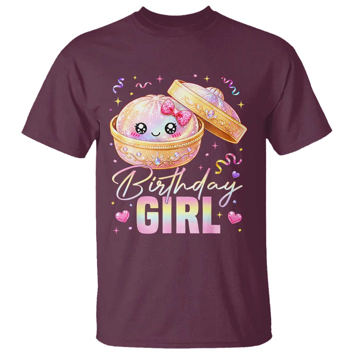 Kawaii Birthday Girl Glitter Dumpling Graphic T Shirt Cute Pink Bow Dim Sum Party Gift