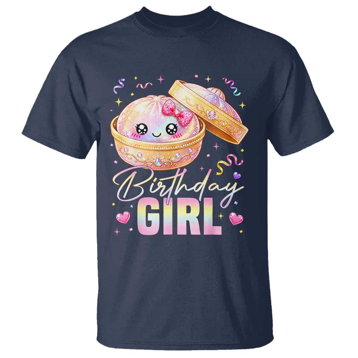 Kawaii Birthday Girl Glitter Dumpling Graphic T Shirt Cute Pink Bow Dim Sum Party Gift
