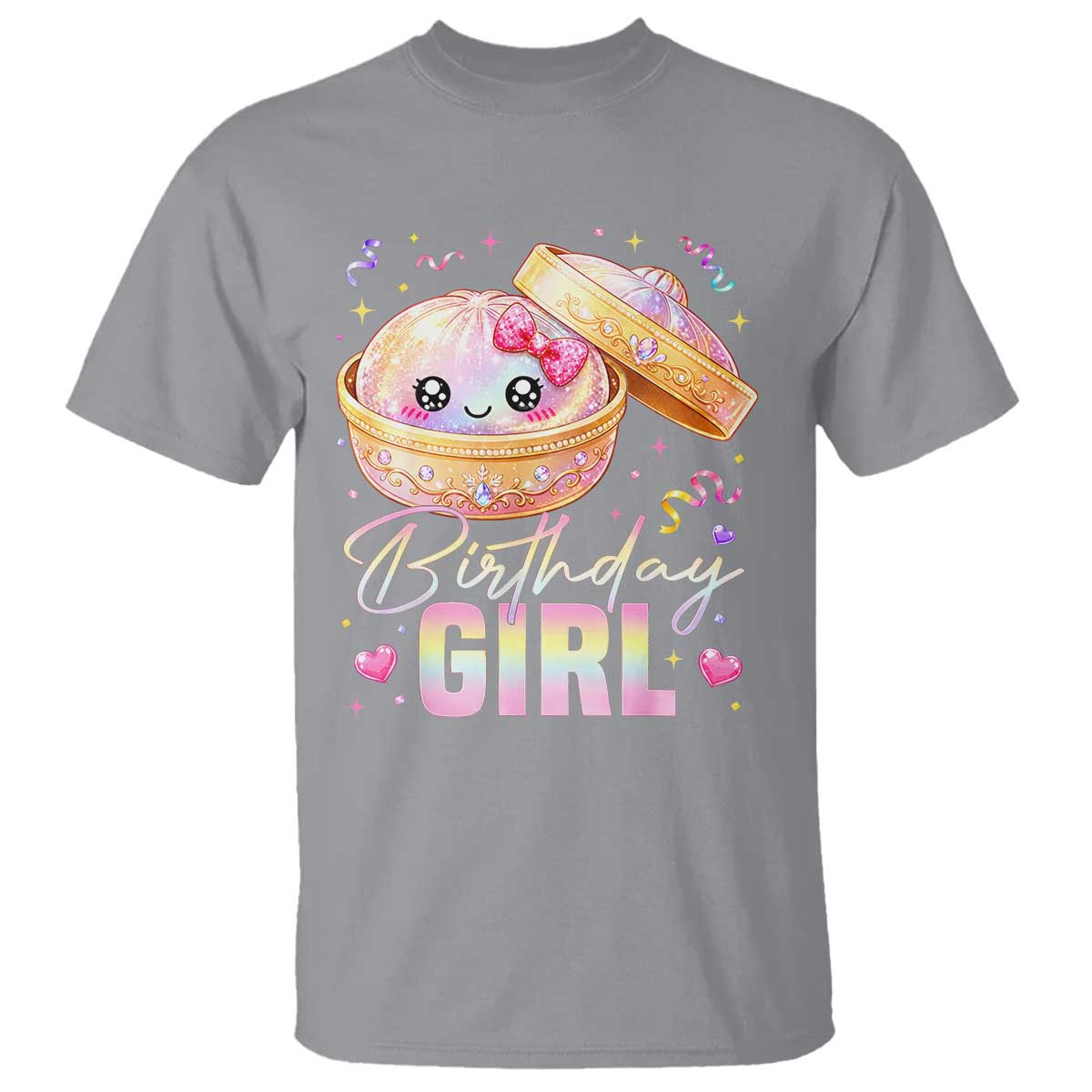 Kawaii Birthday Girl Glitter Dumpling Graphic T Shirt Cute Pink Bow Dim Sum Party Gift