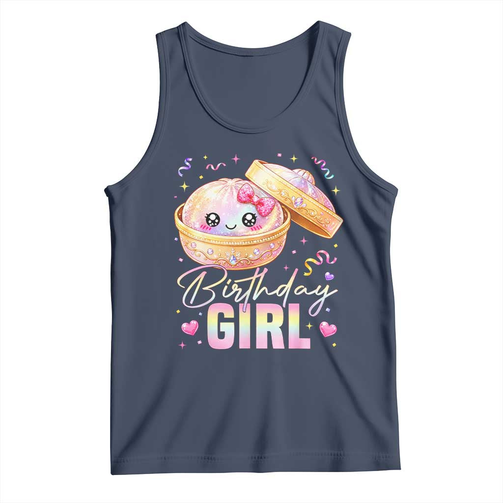 Kawaii Birthday Girl Glitter Dumpling Graphic Tank Top Cute Pink Bow Dim Sum Party Gift