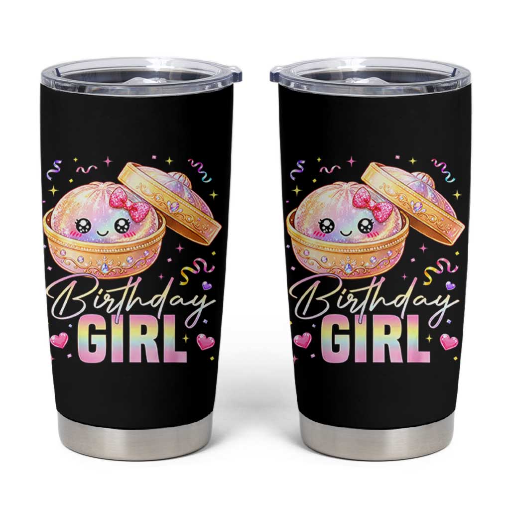 Kawaii Birthday Girl Glitter Dumpling Graphic Tumbler Cup Cute Pink Bow Dim Sum Party Gift