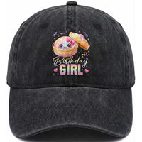 Kawaii Birthday Girl Glitter Dumpling Graphic Washed Cotton Baseball Cap Cute Pink Bow Dim Sum Party Gift