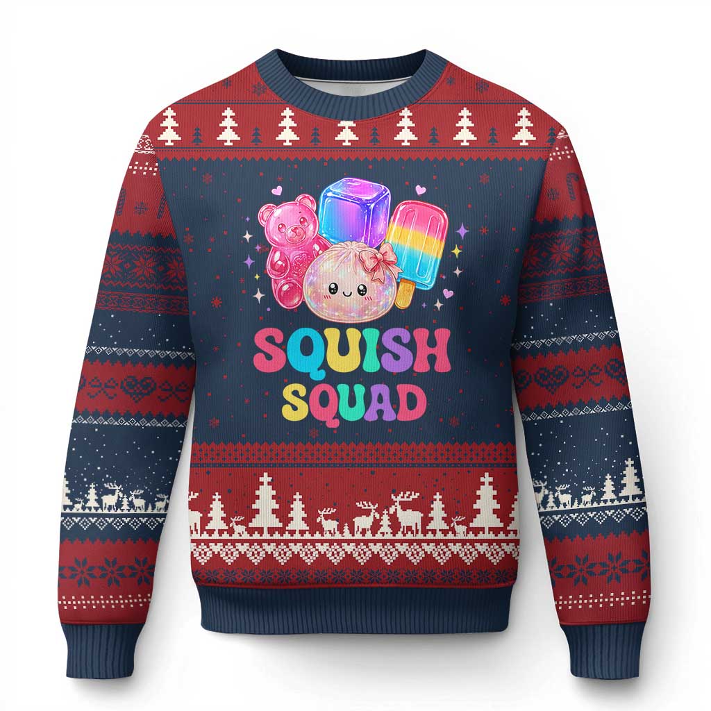 Squish Squad Kawaii Glitter Dumpling and Candy Graphic Ugly Christmas Sweater Cute Gummy Bear Popsicle