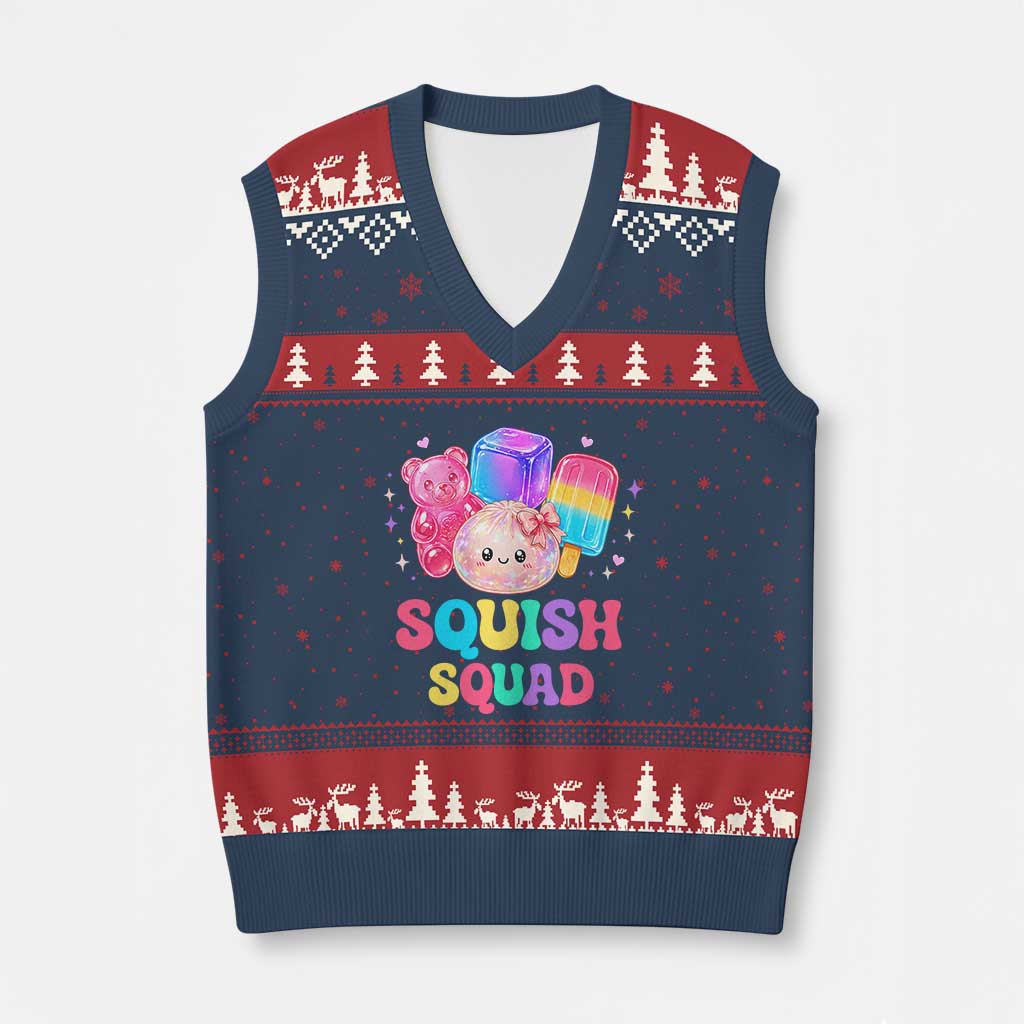 Squish Squad Kawaii Glitter Dumpling and Candy Graphic V-Neck Knit Sweater Vest Cute Gummy Bear Popsicle