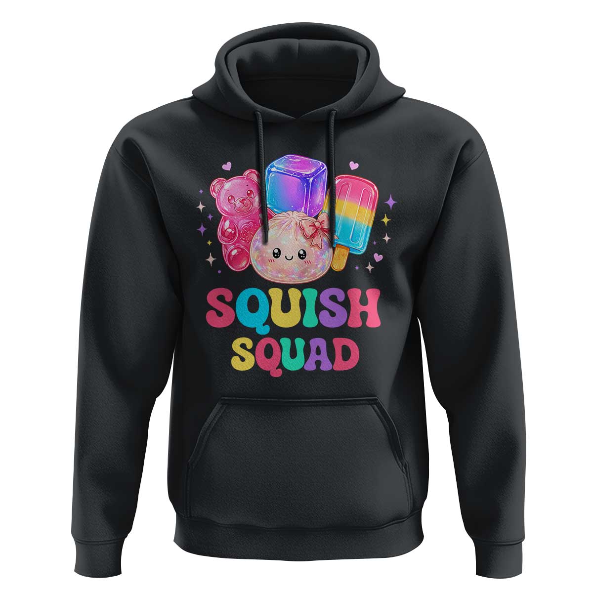 Squish Squad Kawaii Glitter Dumpling and Candy Graphic Hoodie Cute Gummy Bear Popsicle