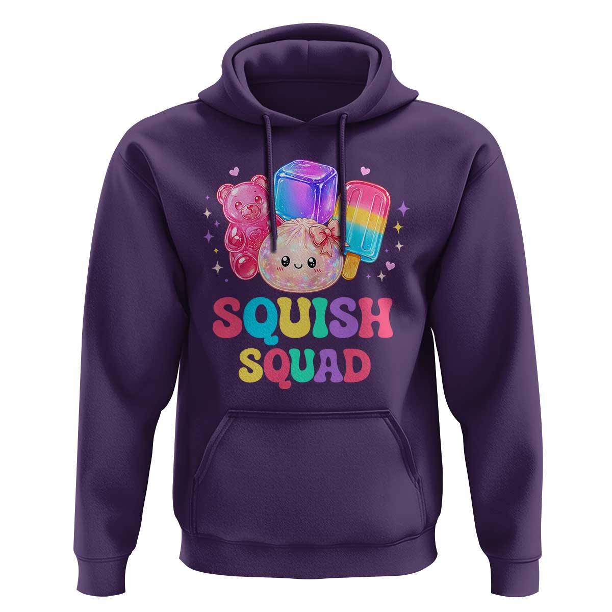Squish Squad Kawaii Glitter Dumpling and Candy Graphic Hoodie Cute Gummy Bear Popsicle