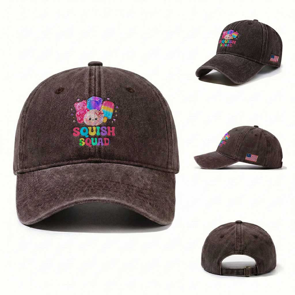Squish Squad Kawaii Glitter Dumpling and Candy Graphic Washed Cotton Baseball Cap Cute Gummy Bear Popsicle