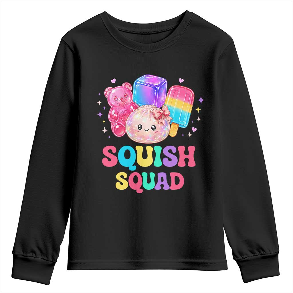 Squish Squad Kawaii Glitter Dumpling and Candy Graphic Youth Sweatshirt Cute Gummy Bear Popsicle