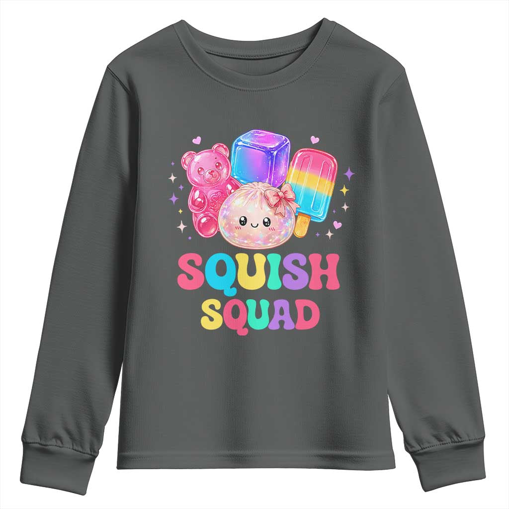 Squish Squad Kawaii Glitter Dumpling and Candy Graphic Youth Sweatshirt Cute Gummy Bear Popsicle