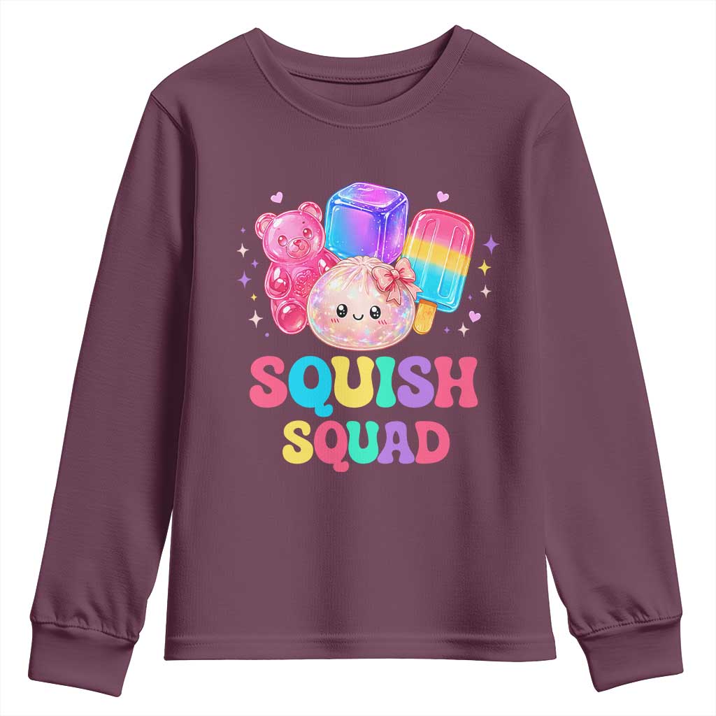 Squish Squad Kawaii Glitter Dumpling and Candy Graphic Youth Sweatshirt Cute Gummy Bear Popsicle