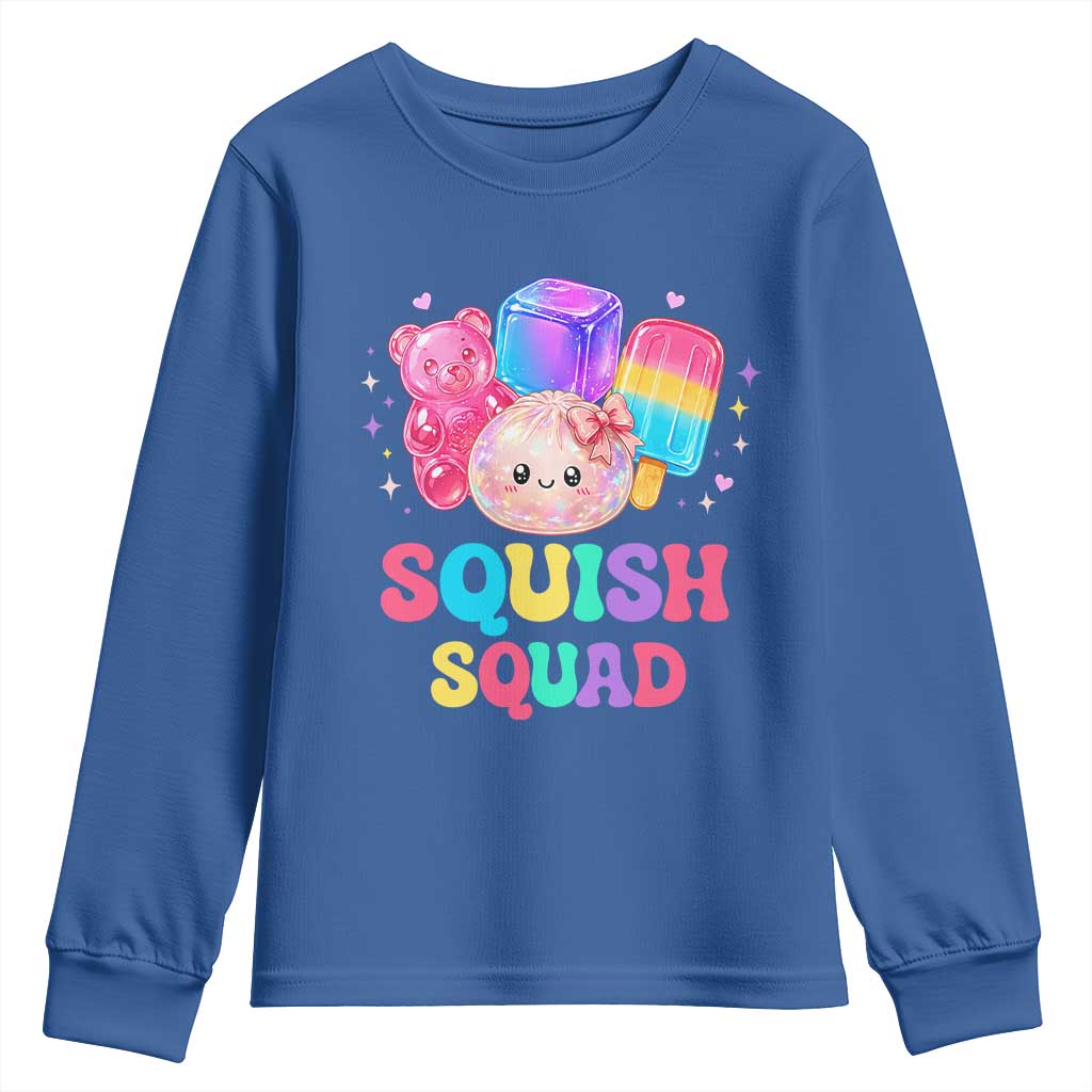Squish Squad Kawaii Glitter Dumpling and Candy Graphic Youth Sweatshirt Cute Gummy Bear Popsicle