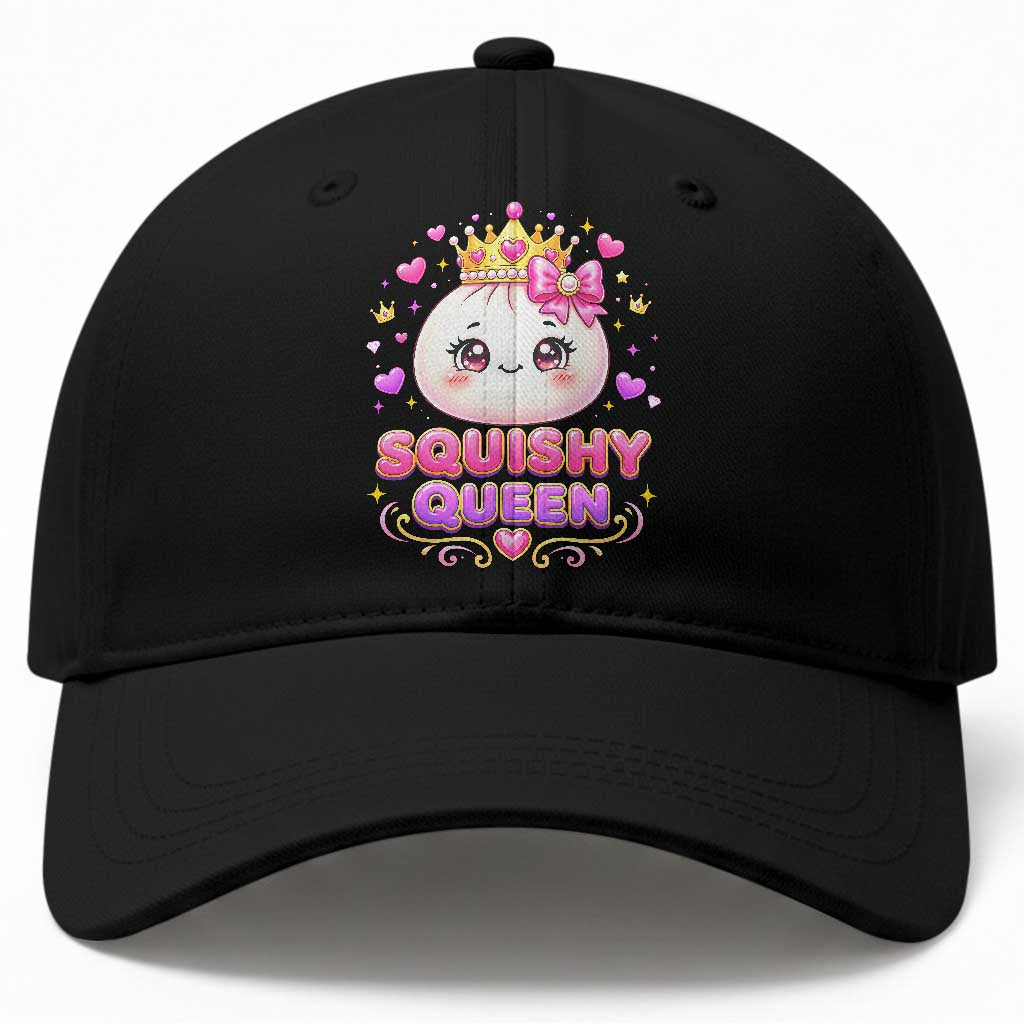 Squishy Queen Kawaii Glitter Dumpling Graphic Baseball Cap Cute Tiara Crown and Pink Bow